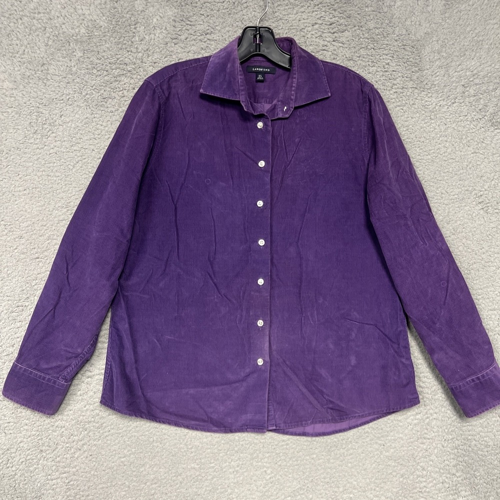 Lands'‎ End Shirt Women's Size M Petite (10-12) Purple Corduroy Button Down